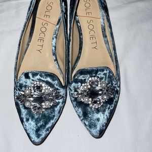 Sole Society crushed velvet flats embellished with gorgeous  Sz 7.5 /38